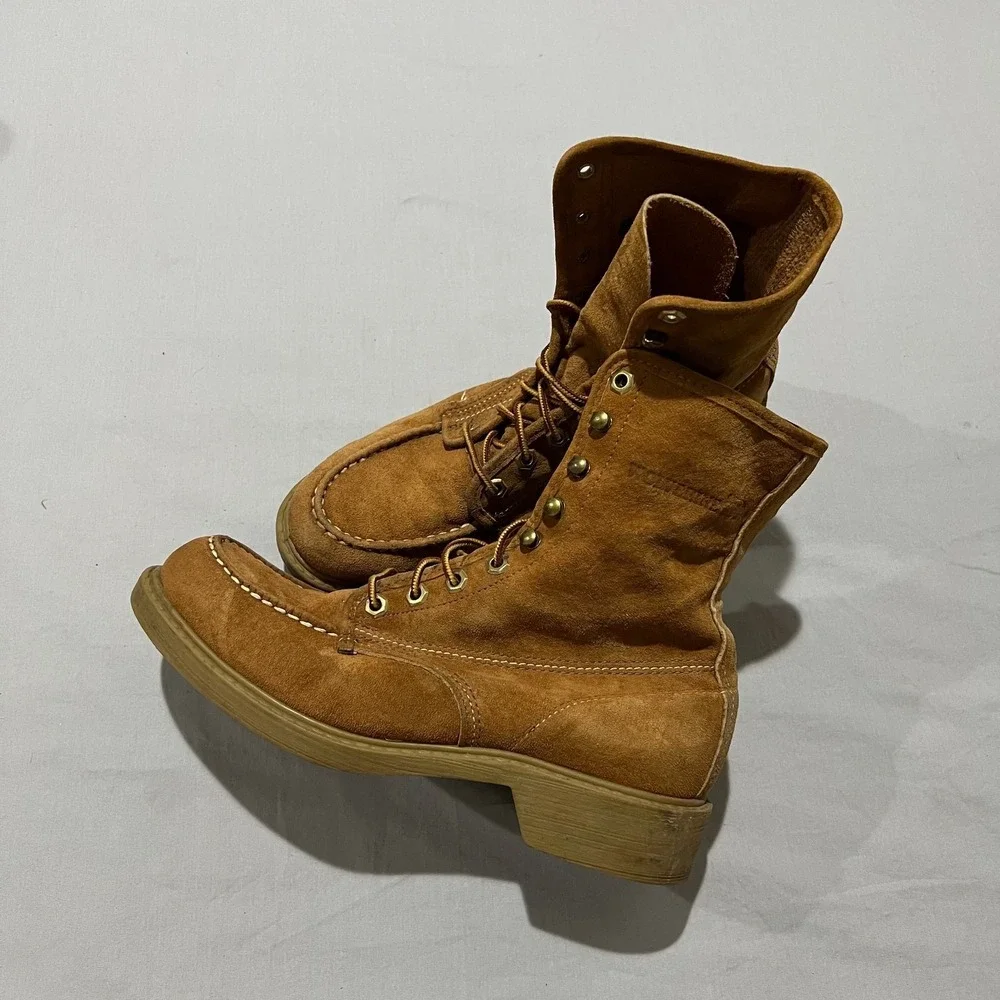 Vintage Wolverine Mens Brown Brushed Pigskin Suede Moc Toe Lace Up Work Boots 8D